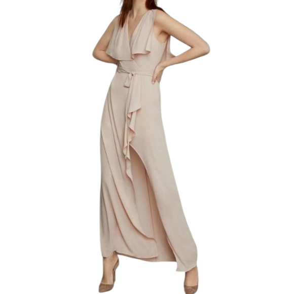 BCBGMAXAZRIA NWT Slit Sleeve Overlay Gown in Bare Pink Size 10 - Picture 16 of 16